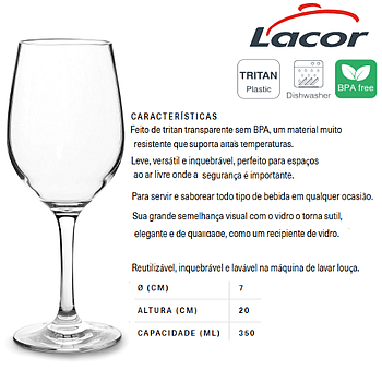 Calice Plastico Tritan Sem Bpa Ø7X20Cm Cap. 350Ml Lacor     