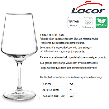 Calice Plastico Tritan Sem Bpa Øx21Cm Cap. 500Ml Lacor      