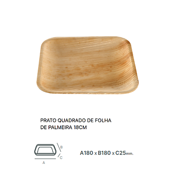 Prato Quadrado Folha De Palma 180X180X25Mm Pack 25 Unid.    