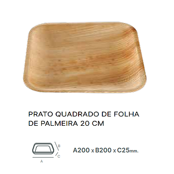 Prato Quadrado Folha De Palma 200X200X25Mm Pack 25 Unid.    