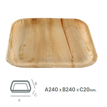 Prato Quadrado Folha De Palma 250X250X20Mm Pack 25 Unid.    
