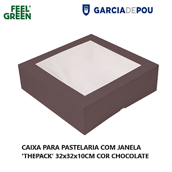 Caixa De Pastelaria C/Janela Cor Chocolate 32X32X10Cm 50 Uni