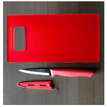 Set Cozinha Vermelho-Faca Descascar 10Cm+Tábua 18X27X0,3Cm  