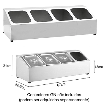 Suporte P/4 Gn 1/6 X150 Inox 67X22,5X21Cm (Sem Conteiners)  