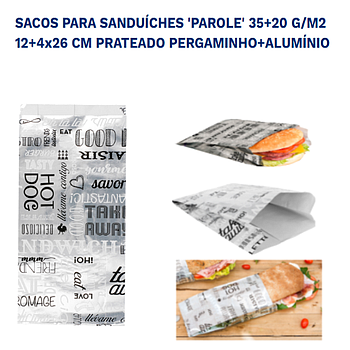 Saco P/Sanduiche Parole 12+4X26Cm Papel+Aluminio 250 Unid   