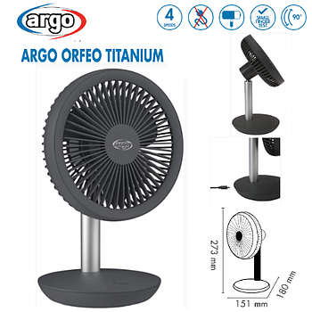 Ventoínha De Mesa Argo Sem Fio (Recarregável) Orfeo Titanium