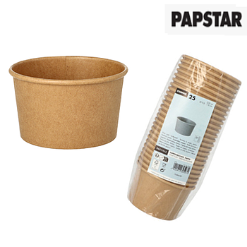 25 Tigelas Redondas De Cartão Castanho 230Ml Ø 9,8X6Cm      