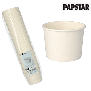 50 Tigelas De Cartão Redondas Brancas 350Ml Ø 9,9X7Cm       