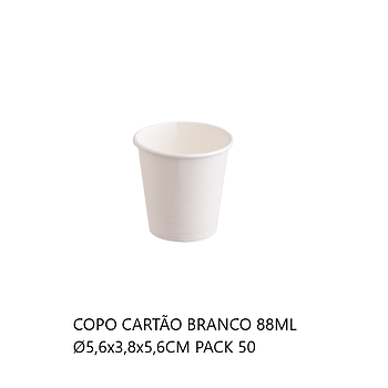 Copo Cartão Branco 88Ml Ø5,6X3,8X5,6Cm Pack 50 Unid         