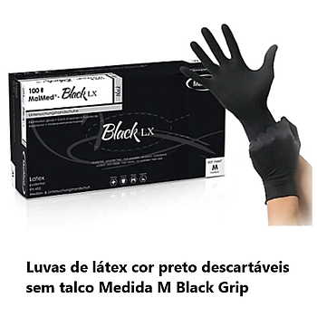 Luva Látex Preta Descartáveis S/Talco Tam.-M Black Grip 100U