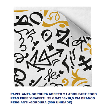Papel Anti-Gordura Aberto 2 Lados 16X16,5Cm Graffiti 500 Und