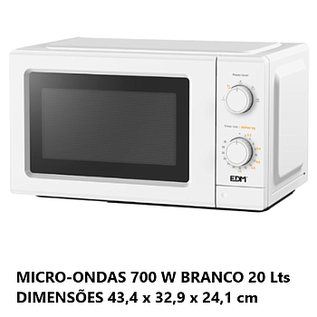 Micro-Ondas 700W Branco 20Lt Dimensões: 43,4X32,9X24,1Cm    
