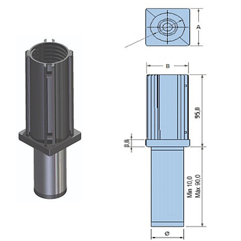 Pé Reg. Peq. Preto Em Pa/Inox Sext. P/ Tubo 40X40 10/90Mm   