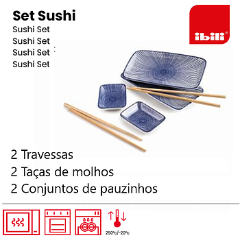 Conjunto Sushi C/2 Travessas+2 Taças+2 Conj Pauzinhos Ibili 