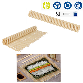 Tapete Para Sushi Makis Em Bamboo 24X24Cm Natural           