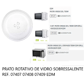 Prato Vidro 24,5Cm P/Micro Ondas Ref.07407 07408 07409 Edm  