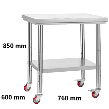 Mesa Aço Inoxidável, 60X76X85Cm, C/4 Rodas 2 C/Travao       