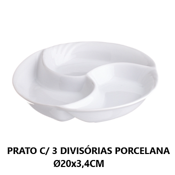 Prato C/ 3 Divisórias Porcelana Ø20X3,4Cm                   