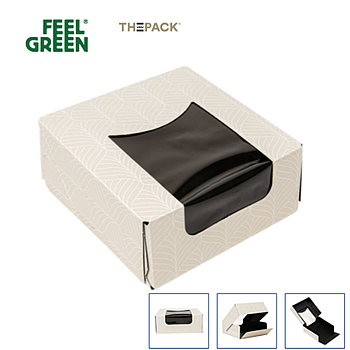 Caixa Sushi C/Janela Kintsu 10X10X4Cm Branca Int.Preto 50Und