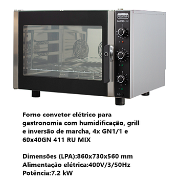 Forno Conv.Elét. Gastro C/Humidificação+Grill 4 Gn 1/1-60/40