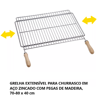 Grelha Extensivél P/Churrasco C/Pegas De Madeira,70-80X40Cm 