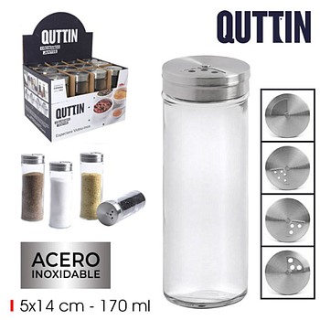Frasco Para Especiarias Vidro Tampa Inox 5X14Cm 170Ml Quttin