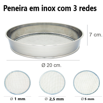 Peneira Em Inox 20X7Vm Com 3 Malhas 1Mm. / 2,5Mm. / 5Mm     