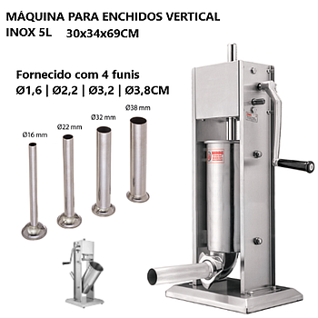 Máquina Para Enchidos Vertical 5Lts C/4 Bicos 30X34X69Cm    