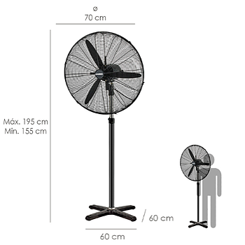 Ventilador De Pé Ø65X200Cm Preta 190W 3 Velocid.  Aft       