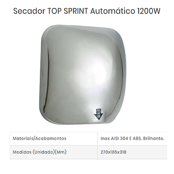 Secador Top Sprint Automático Inox Brilhante 1200W          
