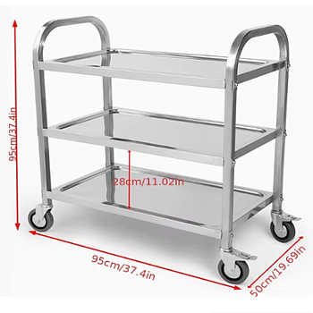 Carro Em Inox C/3 Prateleiras 4 Rodas 2 C/Travão 95X50X95Cm 