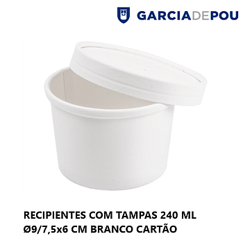 Recipiente C/Tampa 240Ml Ø9/7,5X6Cm Cartão Branco 25 Unid   