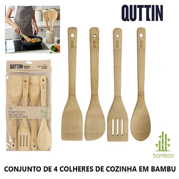 Conjunto De 4 Colheres De Cozinha 30Cm Em Bambu Quttin      
