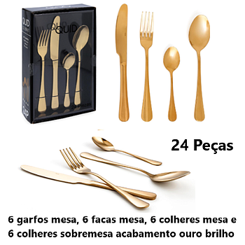 Conjunto De 24 Talher Celebrat Oro Inox/Ouro C/Brilho Quid  