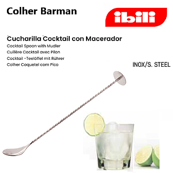 Colher De Bar  Inox  Para Cocktail Com Pilão 25Cm  Ibili    