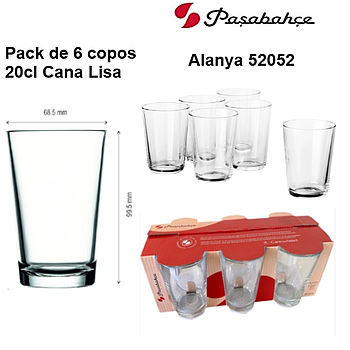 Pack De 6 Copos Cana Lisa 20Cl  Modelo Alanya Pasabahce     